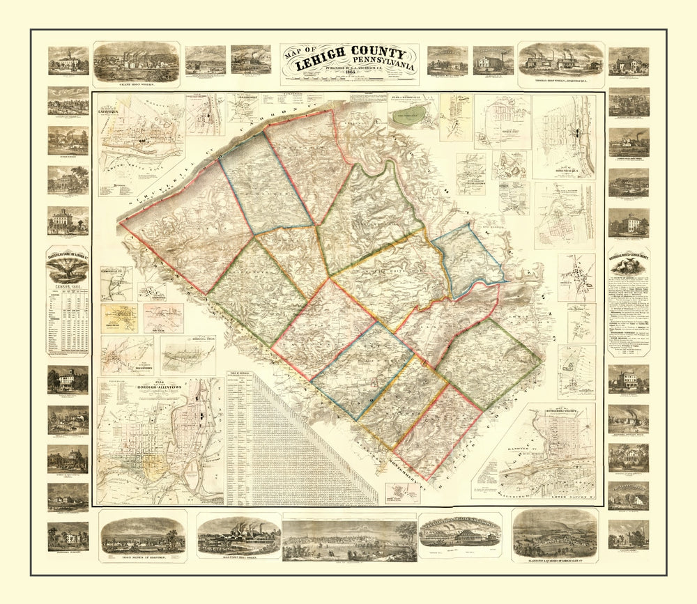 Vintage Map of Lehigh County, Pennsylvania 1865 print style example