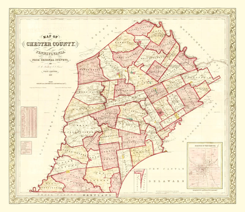Size comparison using Vintage Map of Chester County, Pennsylvania 1847