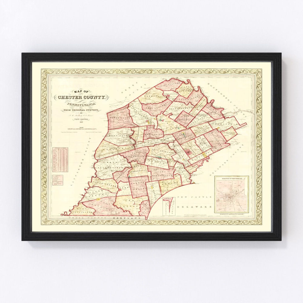 Chester County Vintage Map 1847