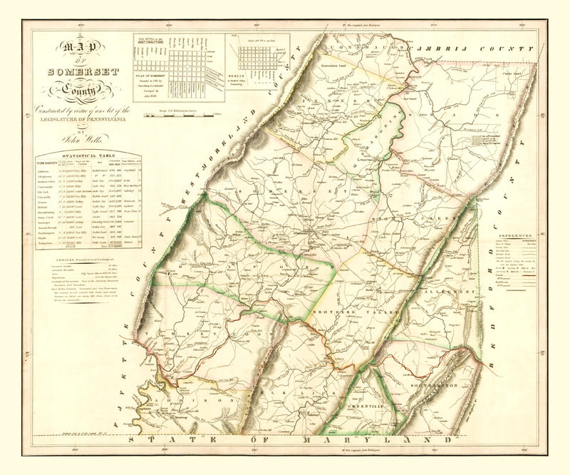 Size comparison using Vintage Map of Somerset County, Pennsylvania 1830