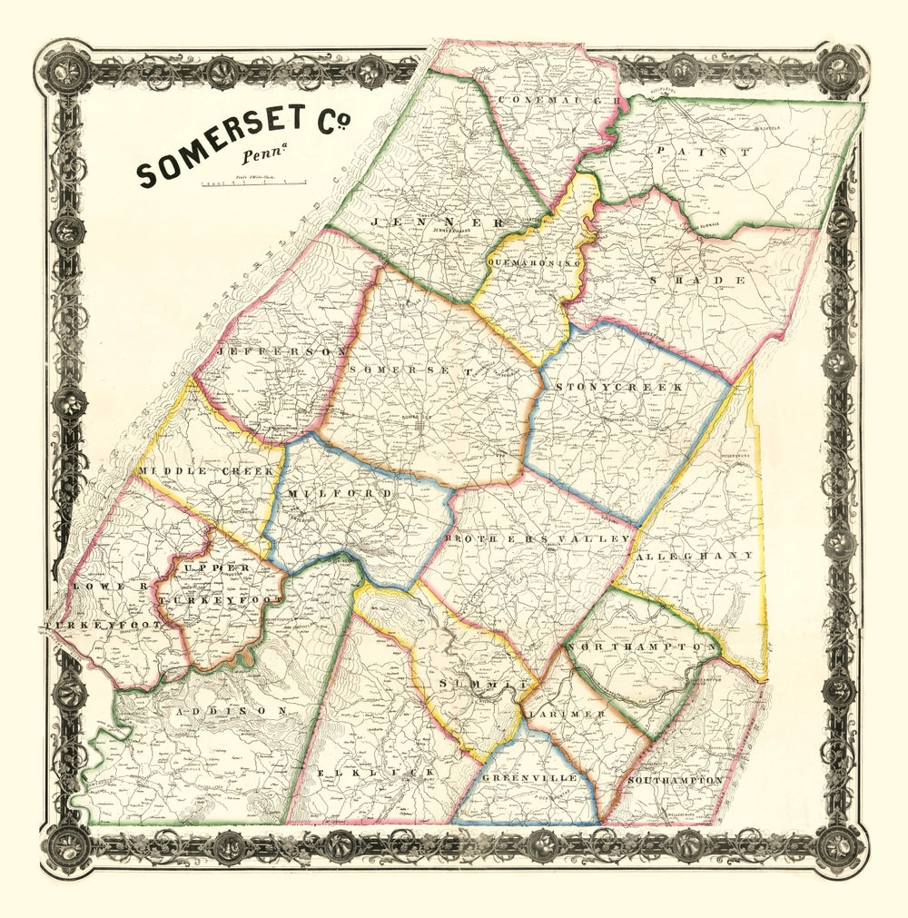 Vintage Map of Somerset County, Pennsylvania 1860 print style example