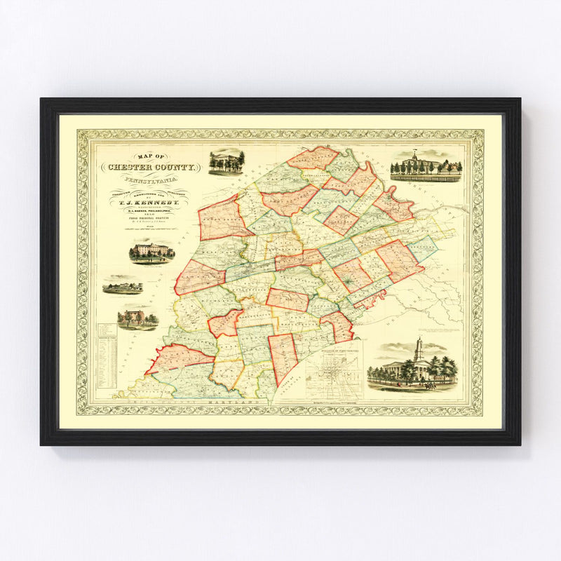 Vintage Map of Chester County, Pennsylvania 1856