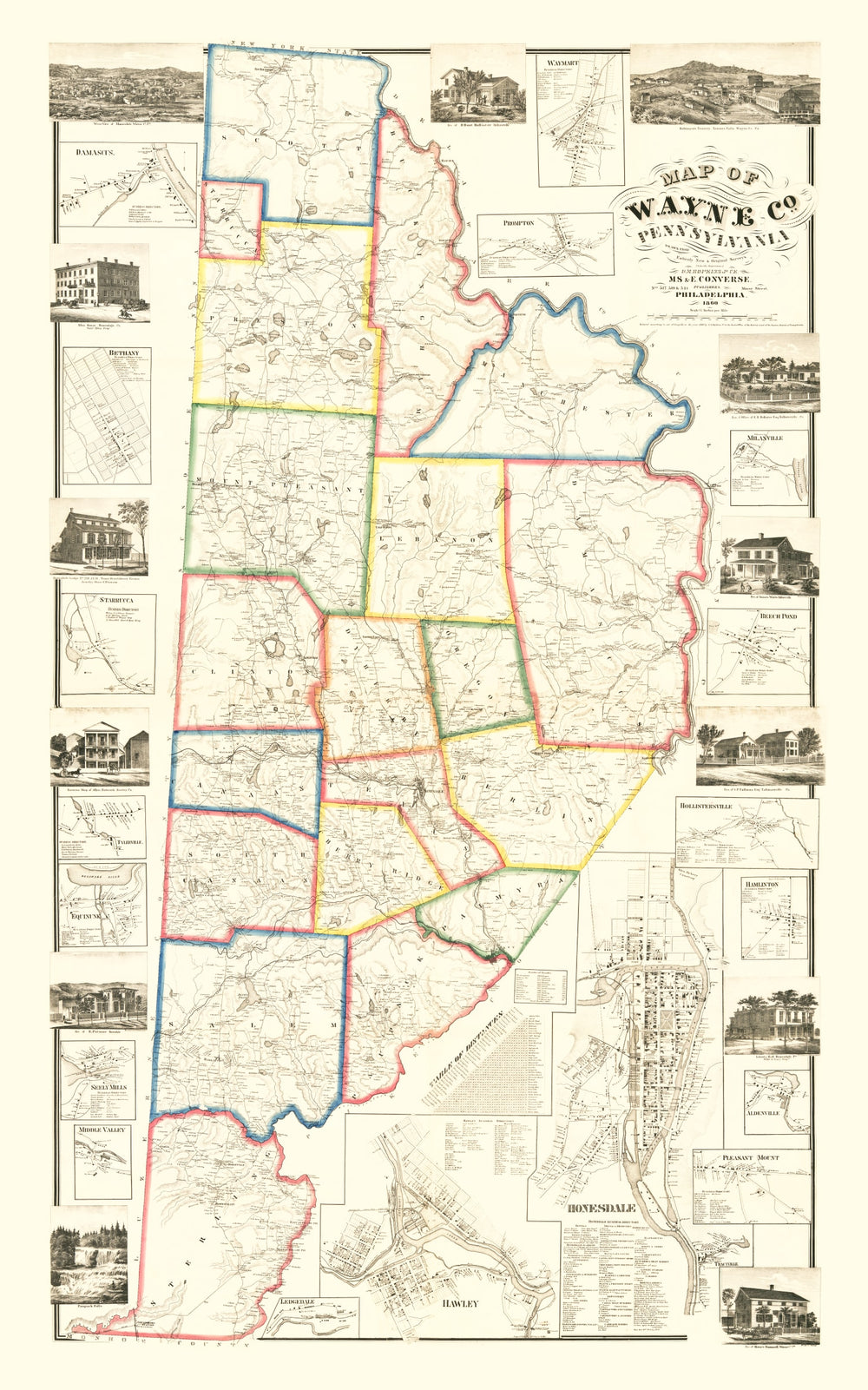 Vintage Map of Wayne County, Pennsylvania 1860 print style example