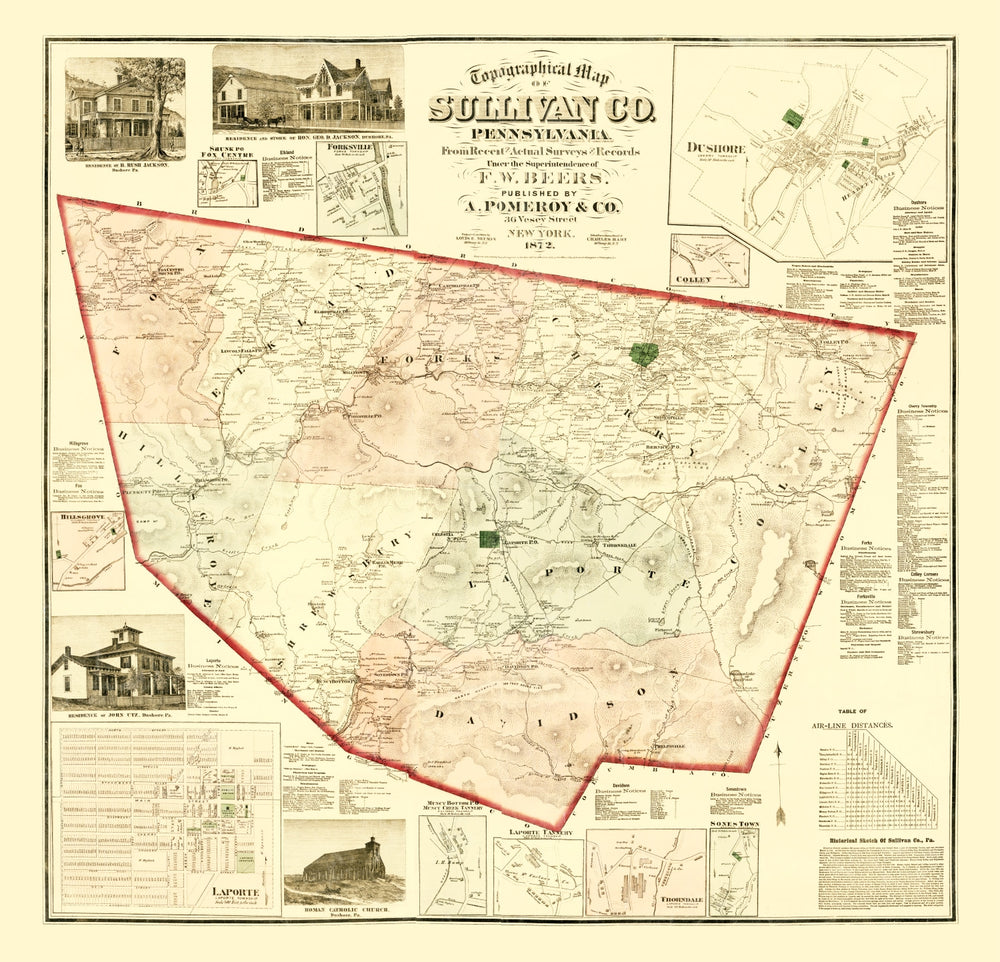 Vintage Map of Sullivan County, Pennsylvania 1872 print style example