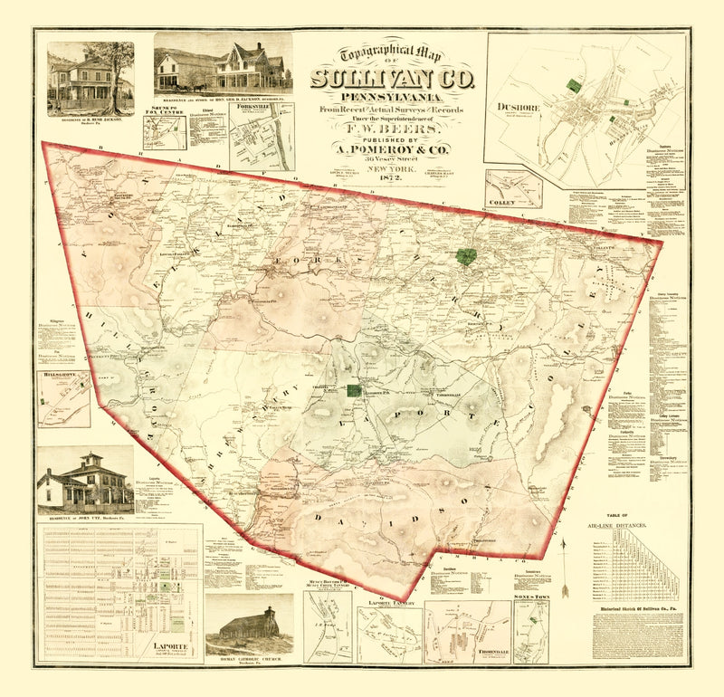 Size comparison using Vintage Map of Sullivan County, Pennsylvania 1872