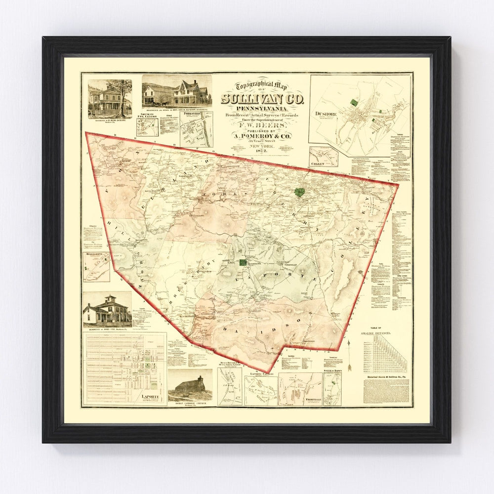 Sullivan County Vintage Map 1872