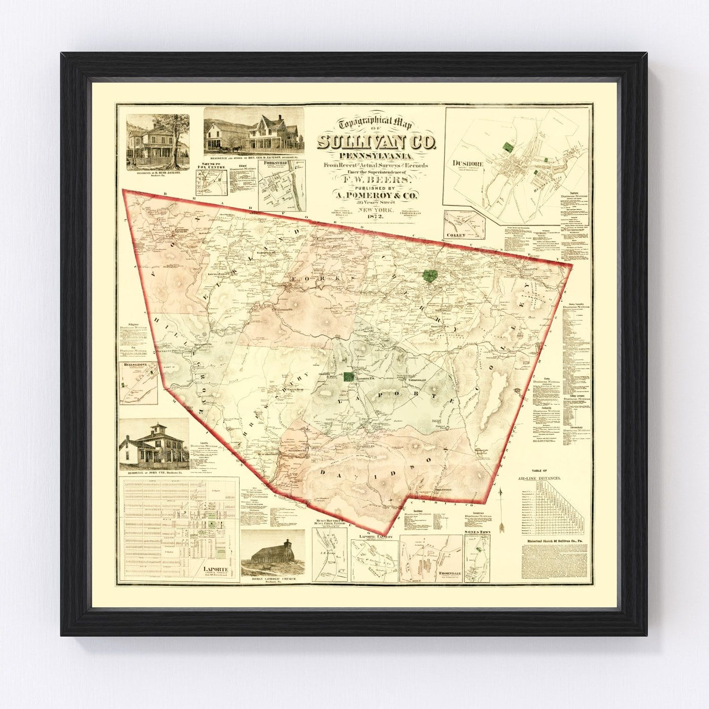 Sullivan County Vintage Map 1872