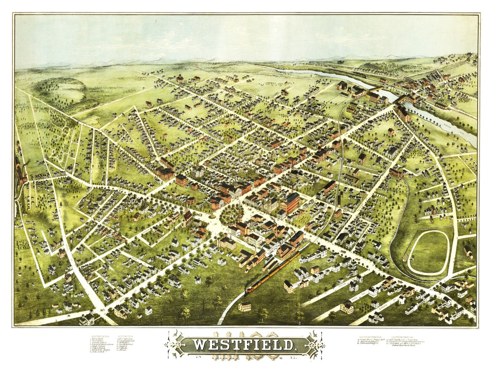Vintage Map of Westfield, Massachusetts 1875 print style example