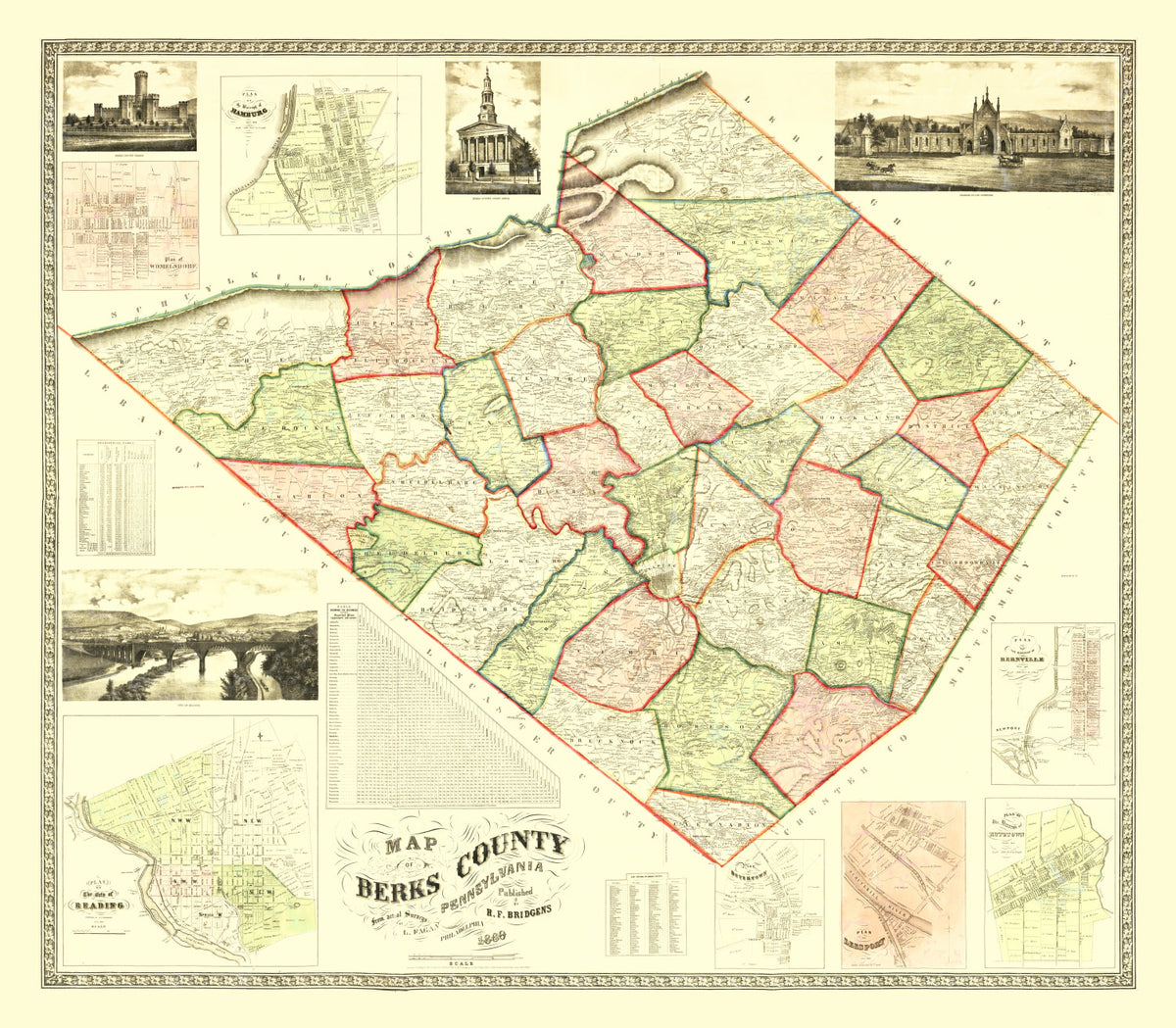 Preview of Vintage Map of Berks County, Pennsylvania 1860