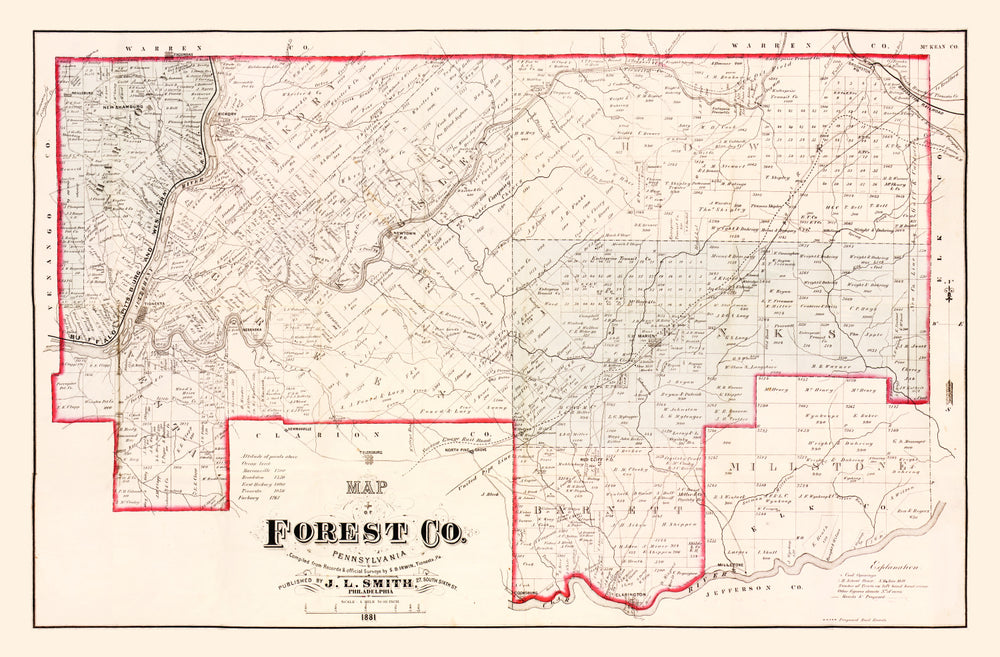 Vintage Map of Forest County, Pennsylvania 1881 print style example