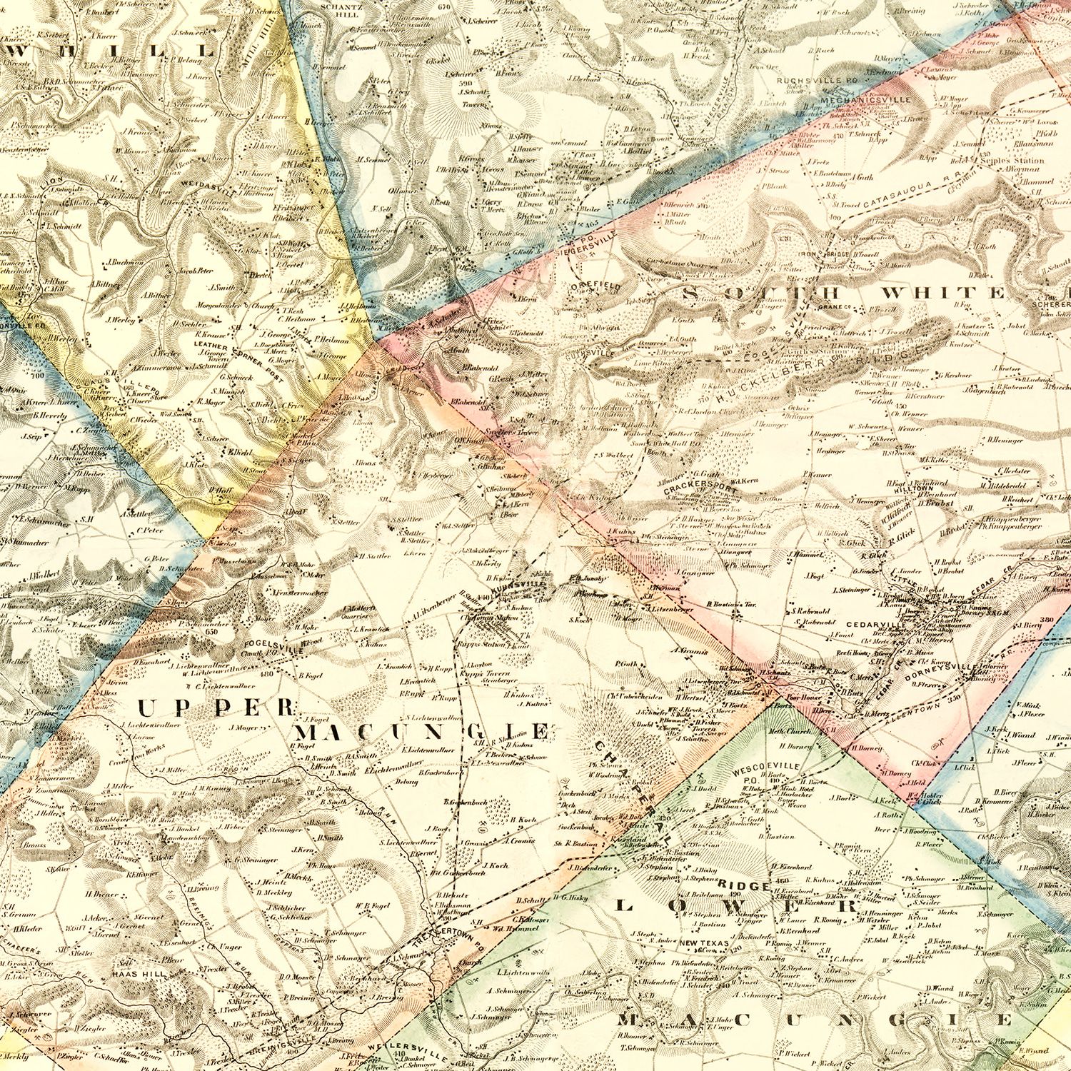 Restored historic details from the 1862 county map of Lehigh County, Pennsylvania