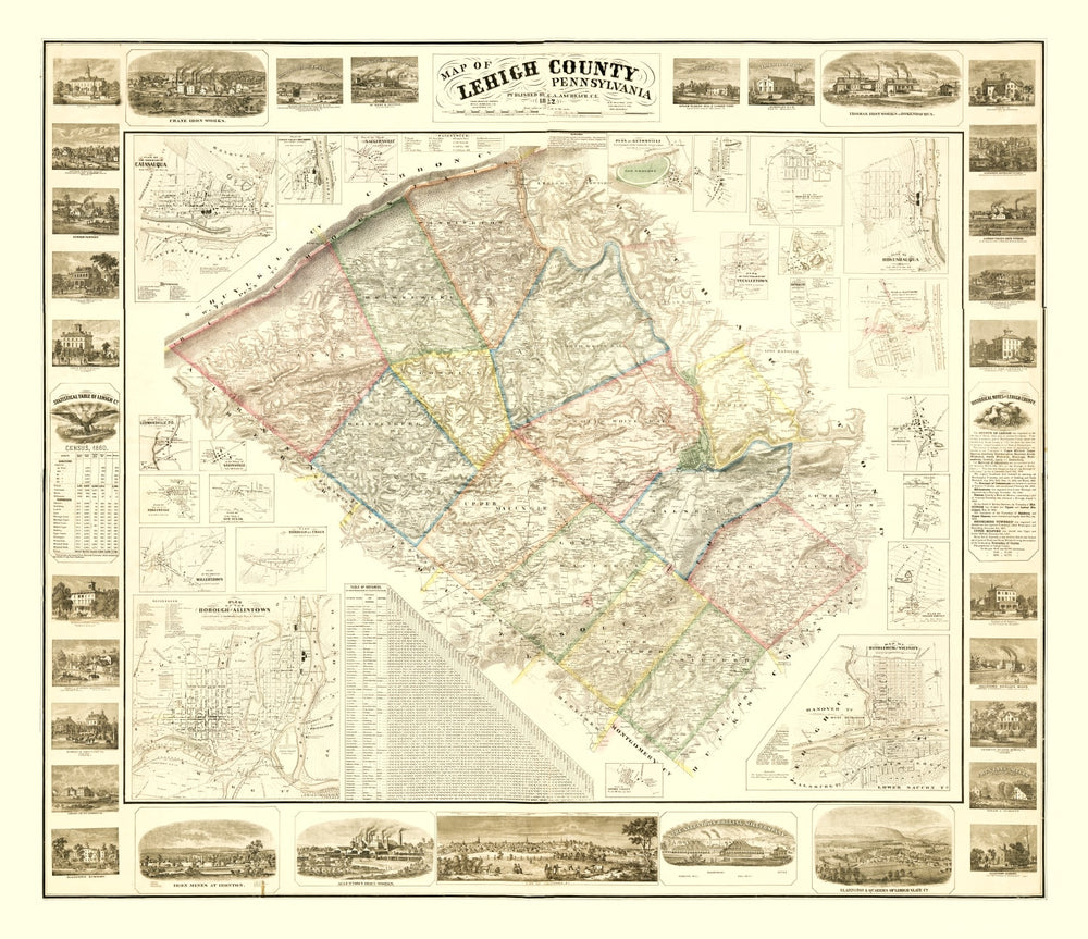 Vintage Map of Lehigh County, Pennsylvania 1862 print style example