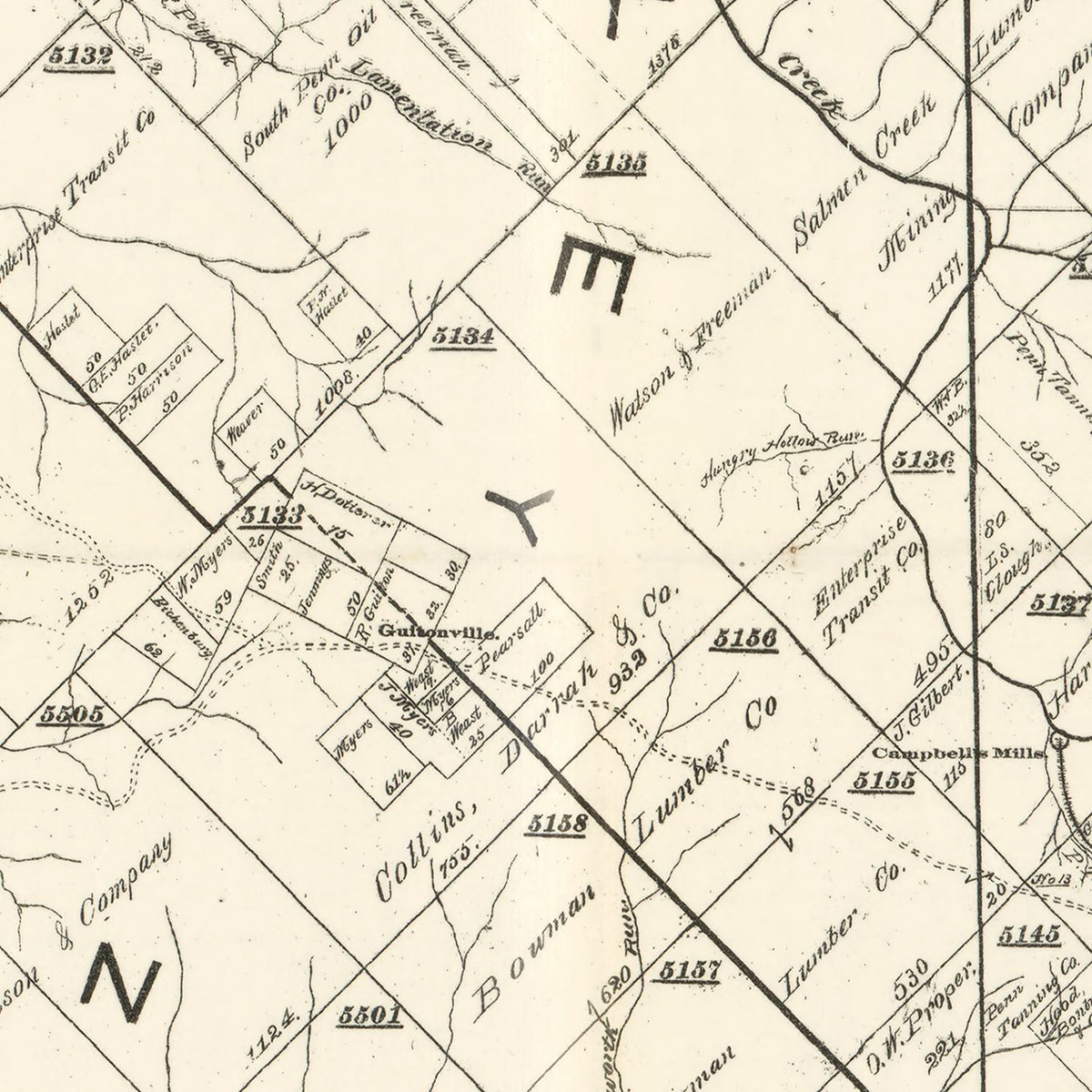 Restored historic details from the 1895 county map of Forest County, Pennsylvania