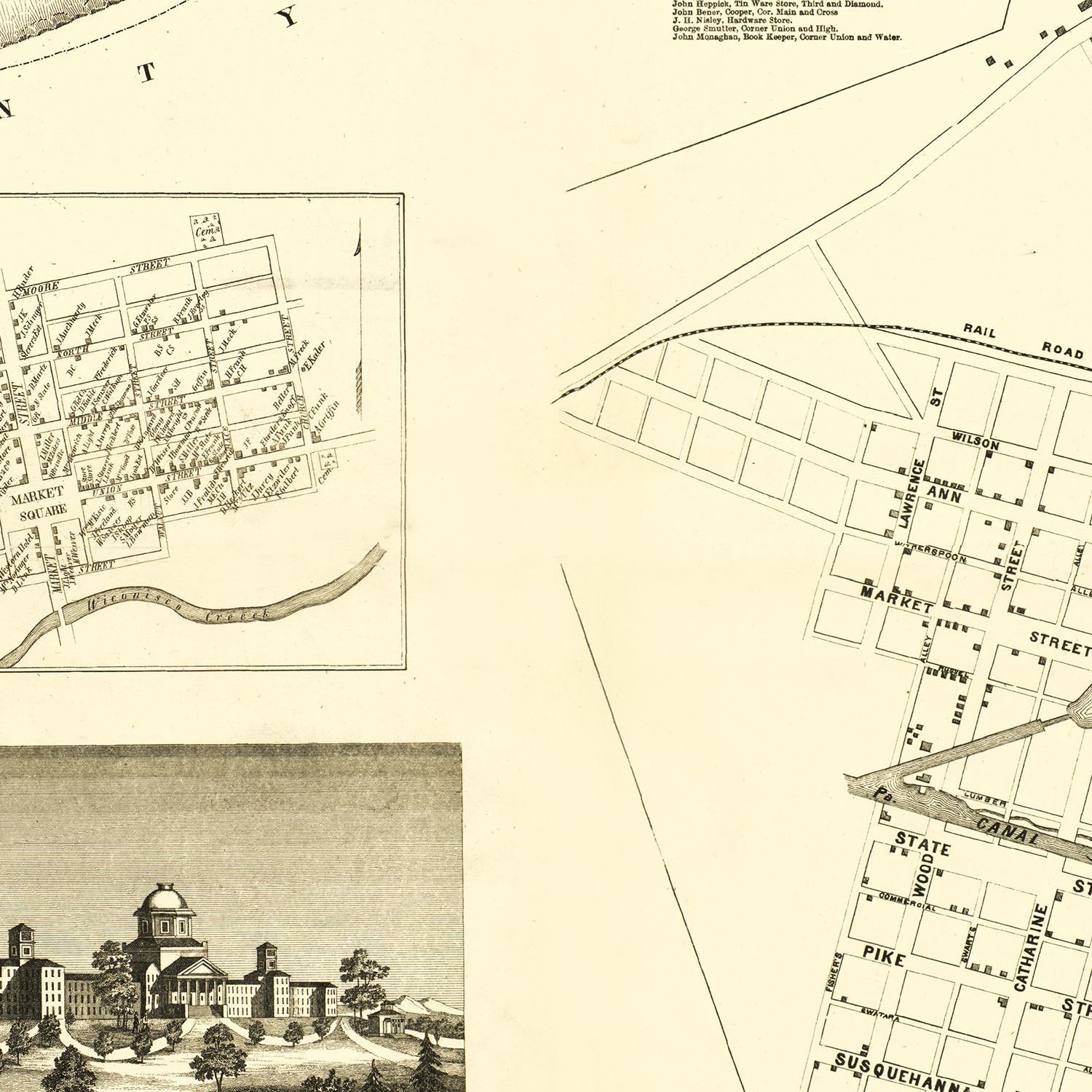Restored historic details from the 1858 county map of Dauphin County, Pennsylvania