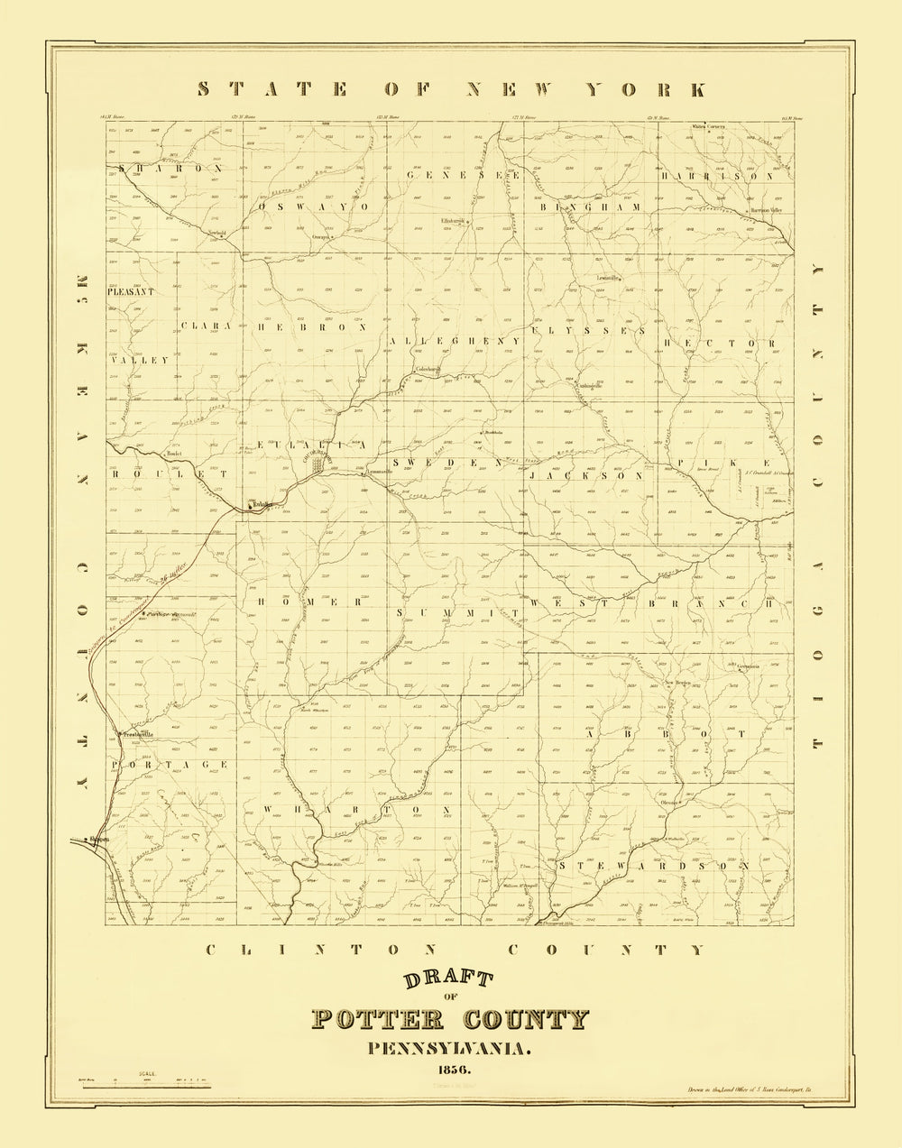 Vintage Map of Potter County, Pennsylvania 1856 print style example