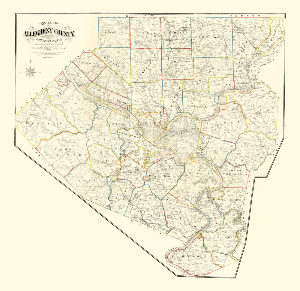 Vintage Map of Allegheny County, Pennsylvania 1883 print style example