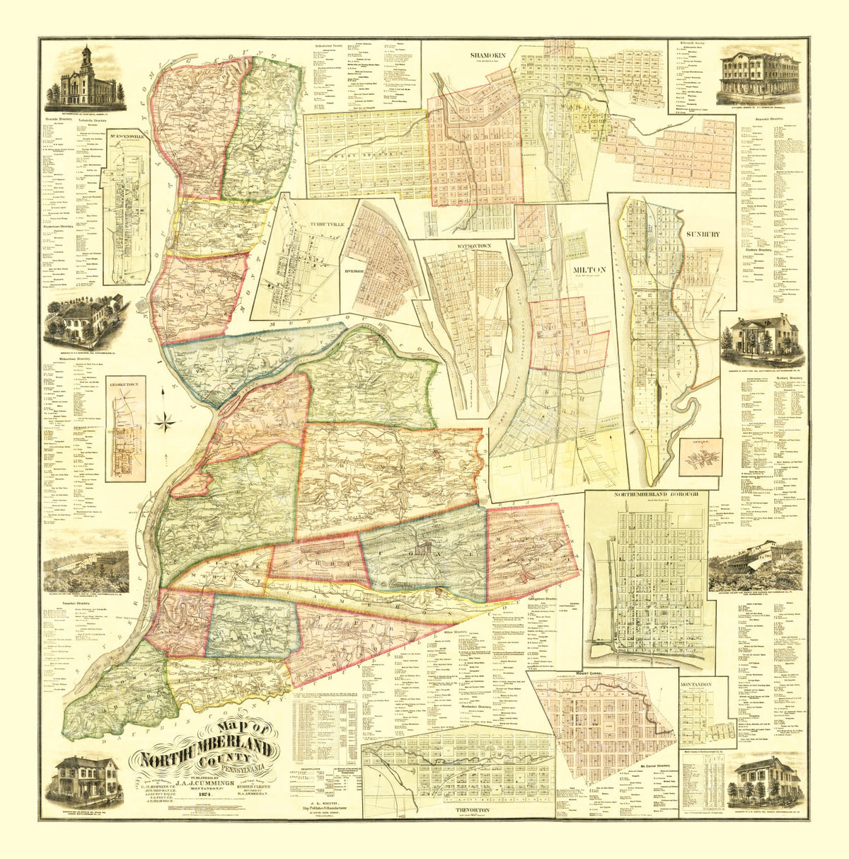 Preview of Vintage Map of Northumberland County, Pennsylvania 1874