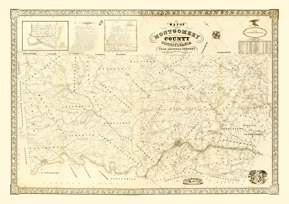 Vintage Map of Montgomery County, Pennsylvania 1849 print style example
