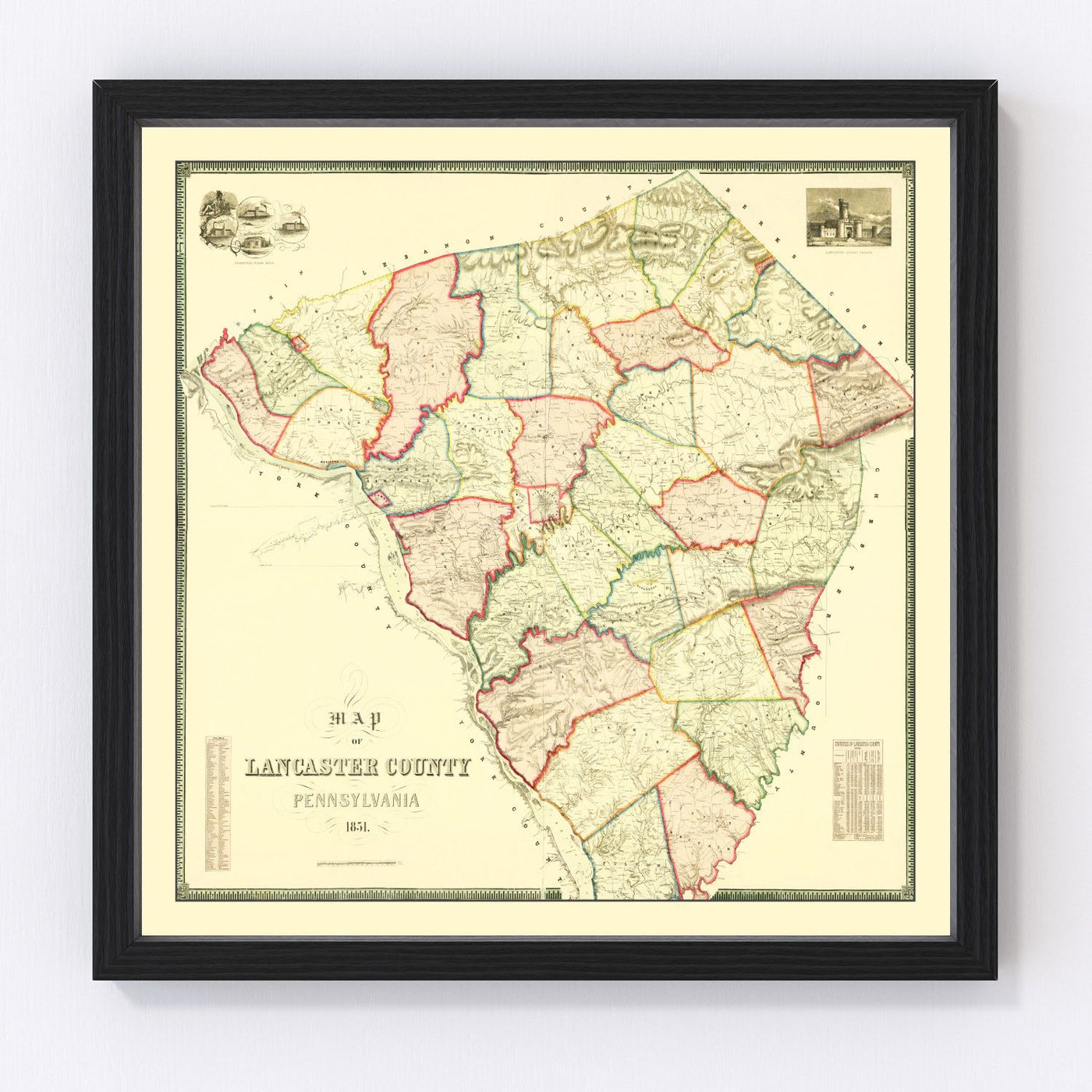 Lancaster County Vintage Map 1851