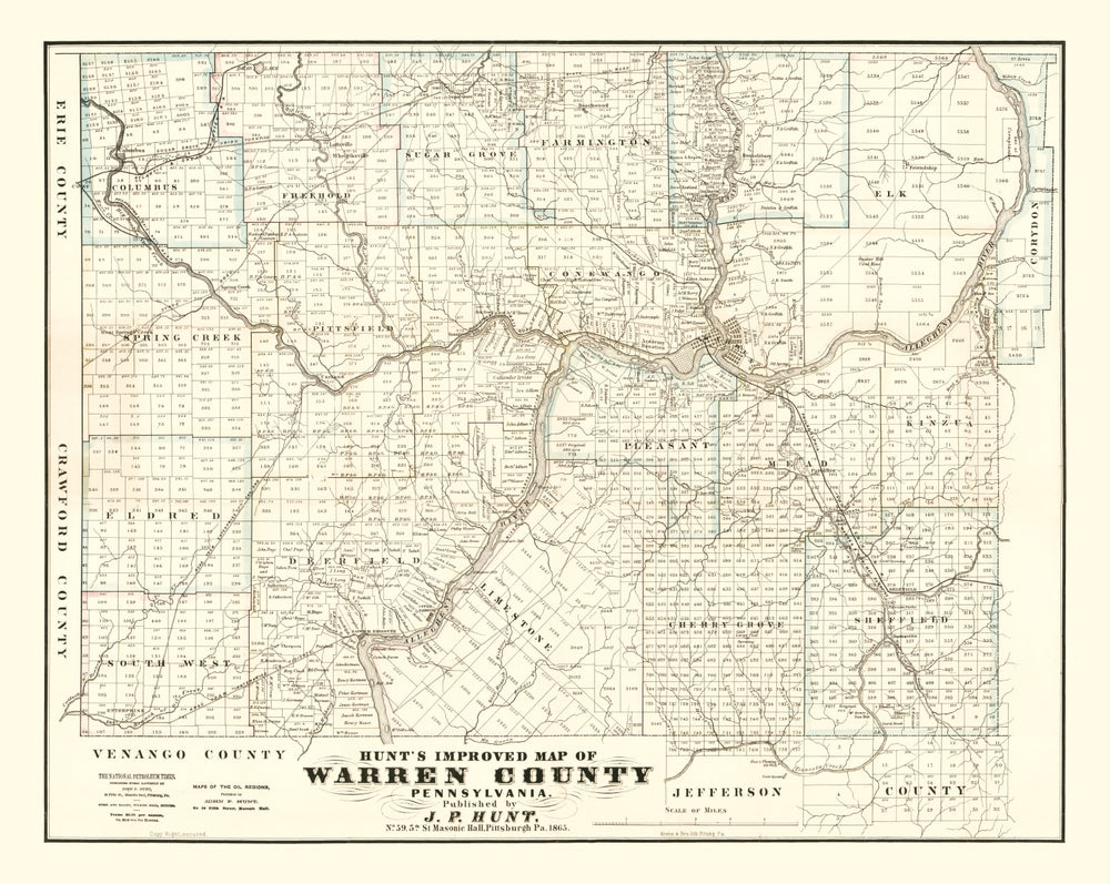 Vintage Map of Warren County, Pennsylvania 1865 print style example