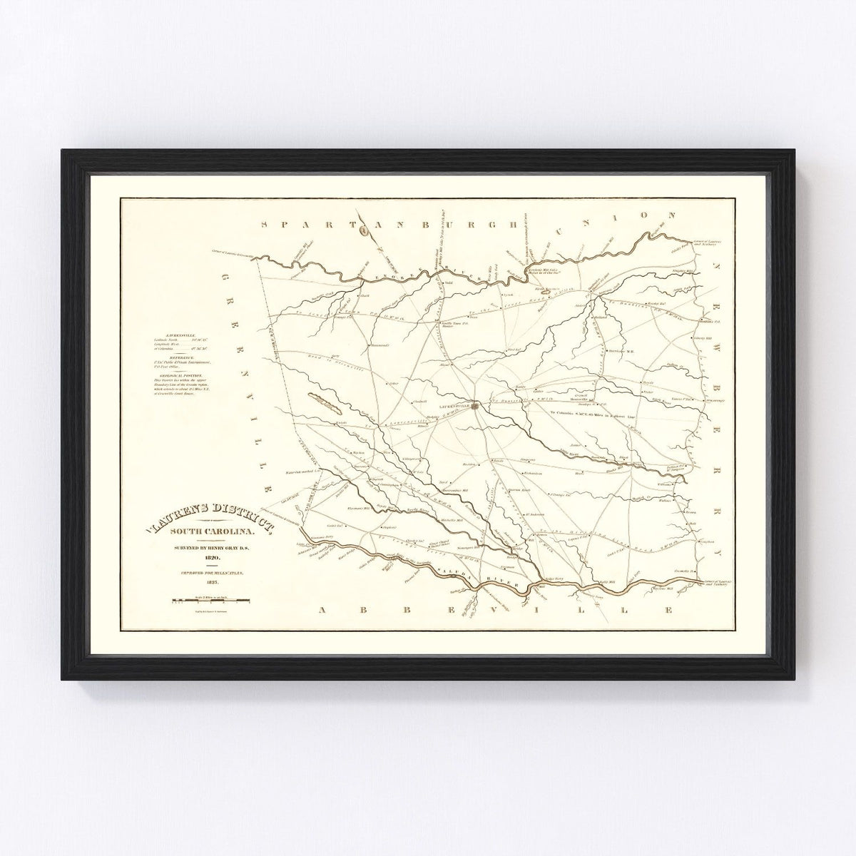 Laurens County Vintage Map 1825