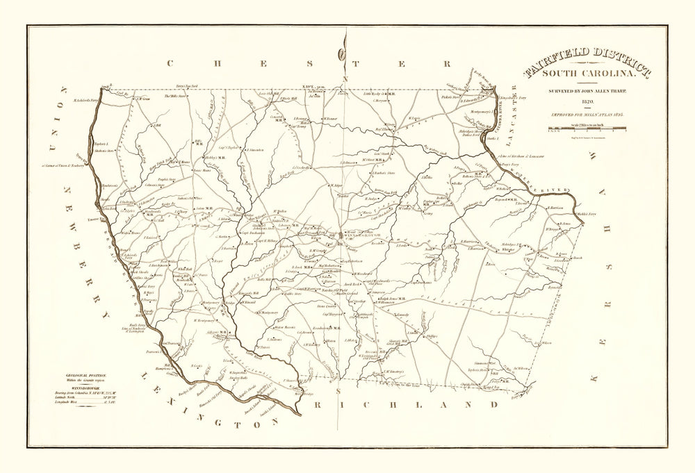 Vintage Map of Fairfield County, South Carolina 1825 print style example