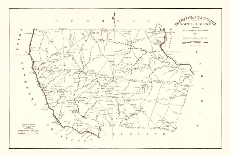 Size comparison using Vintage Map of Fairfield County, South Carolina 1825
