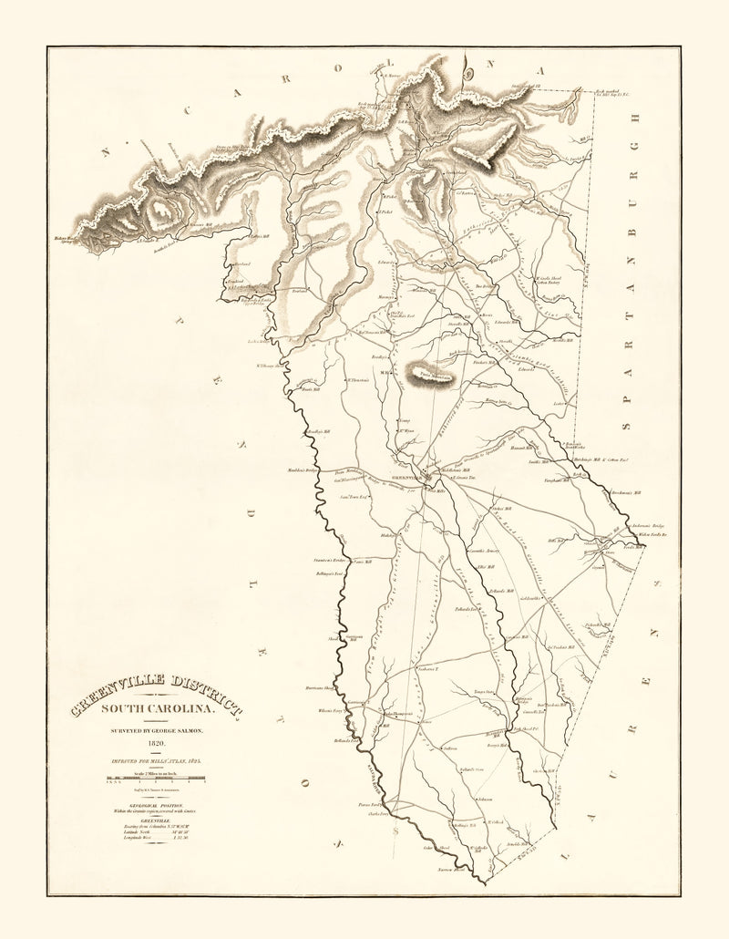 Size comparison using Vintage Map of Greenville County, South Carolina 1825