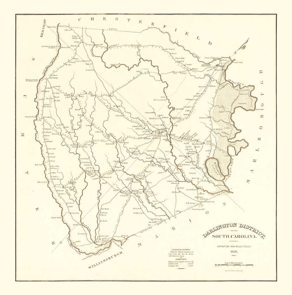 Vintage Map of Darlington County, South Carolina 1825 print style example