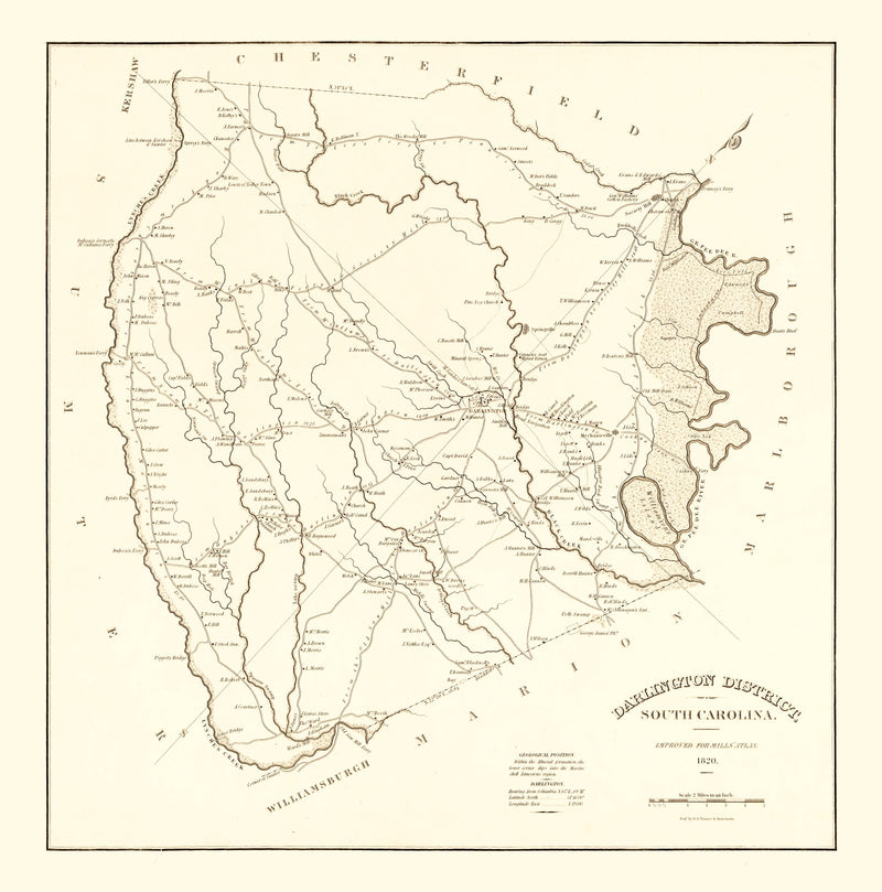 Size comparison using Vintage Map of Darlington County, South Carolina 1825