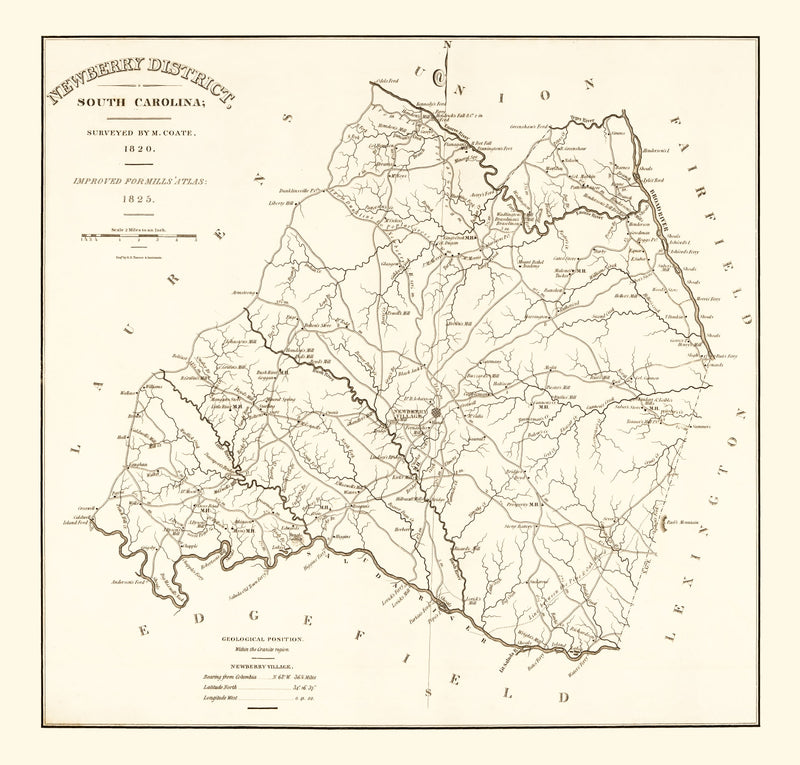 Size comparison using Vintage Map of Newberry County, South Carolina 1820