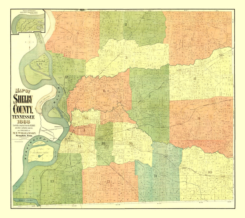 Size comparison using Vintage Map of Shelby County, Tennessee 1888