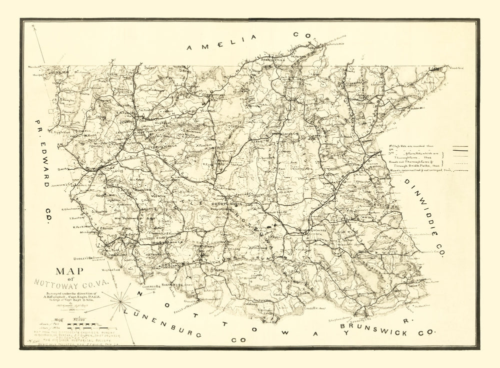 Vintage Map of Nottoway County, Virginia 1864 print style example