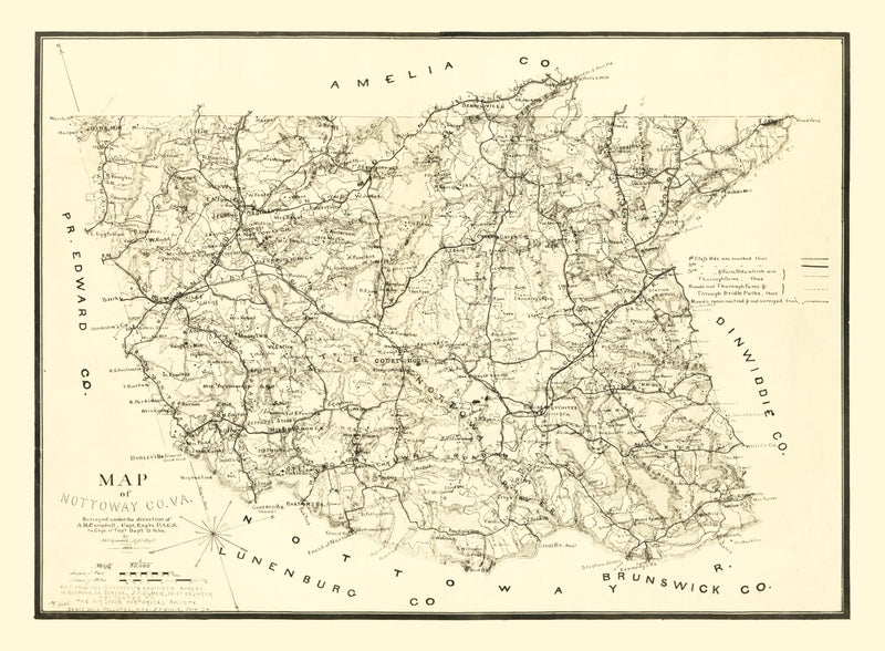 Size comparison using Vintage Map of Nottoway County, Virginia 1864