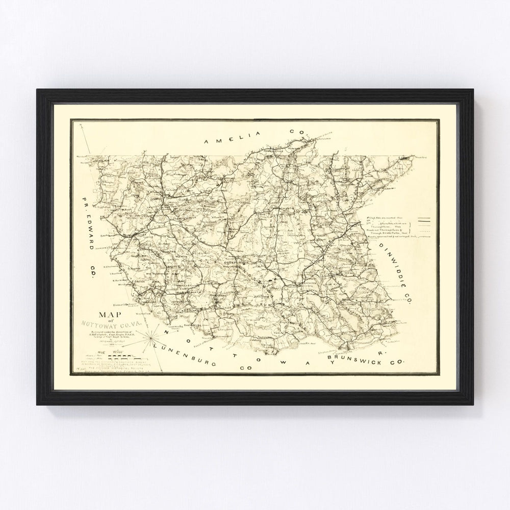 Nottoway County Vintage Map 1864
