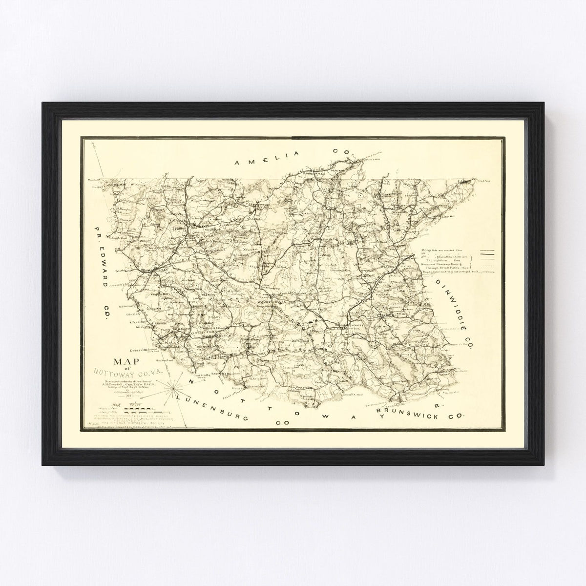 Nottoway County Vintage Map 1864