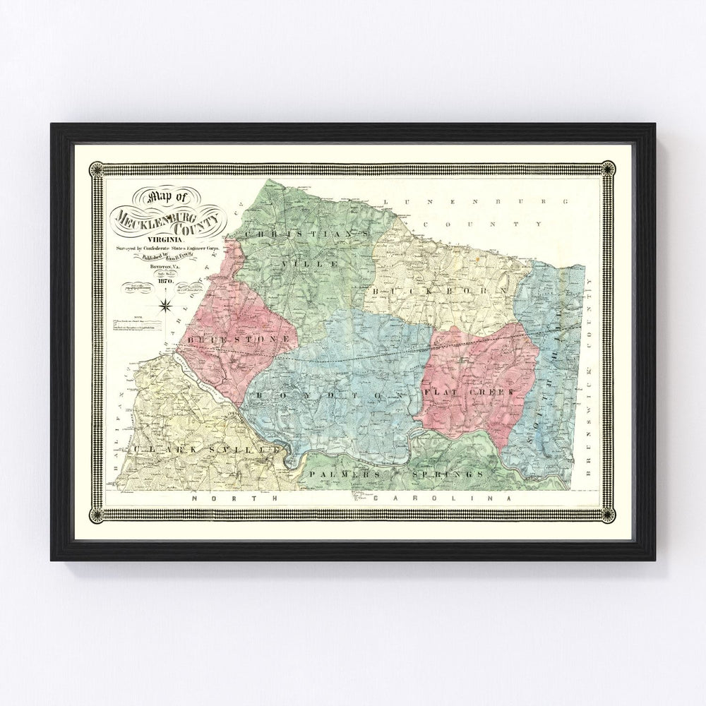 Mecklenburg County Vintage Map 1870
