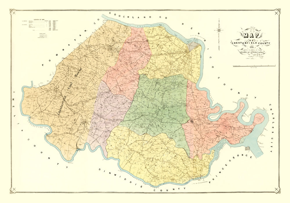 Vintage Map of Chesterfield County, Virginia 1888 print style example