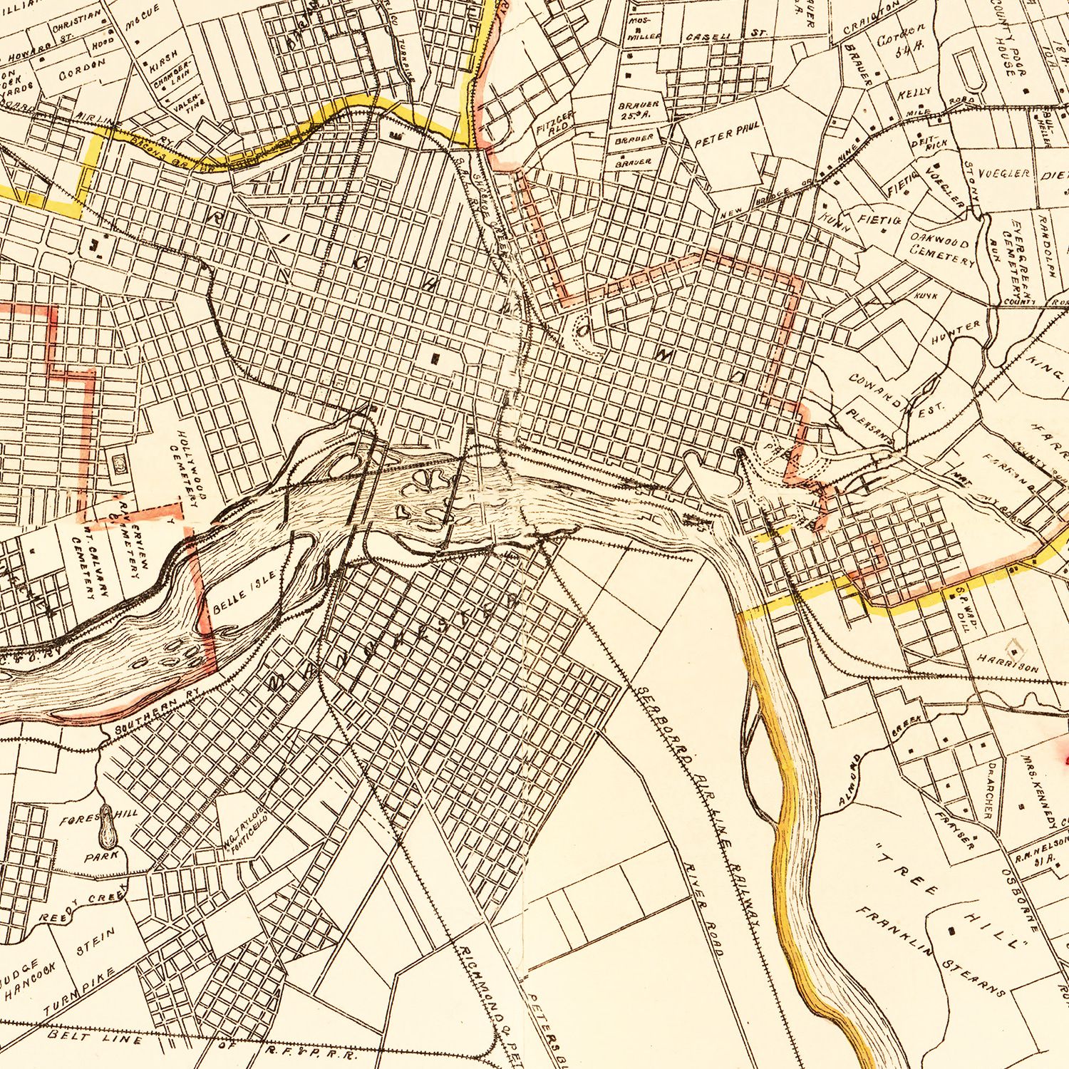 Restored historic details from the 1901 county map of Henrico County, Virginia