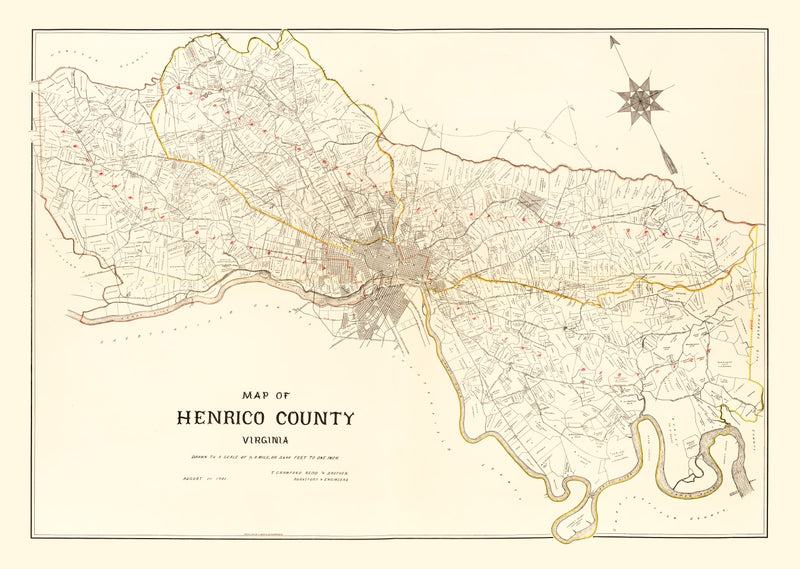 Size comparison using Vintage Map of Henrico County, Virginia 1901