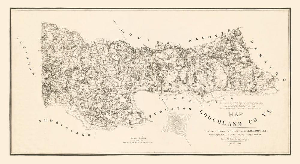 Vintage Map of Goochland County, Virginia 1863 print style example
