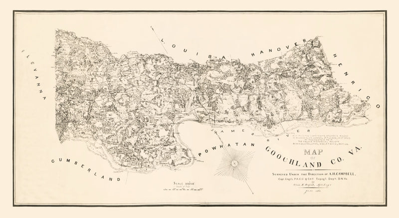 Size comparison using Vintage Map of Goochland County, Virginia 1863