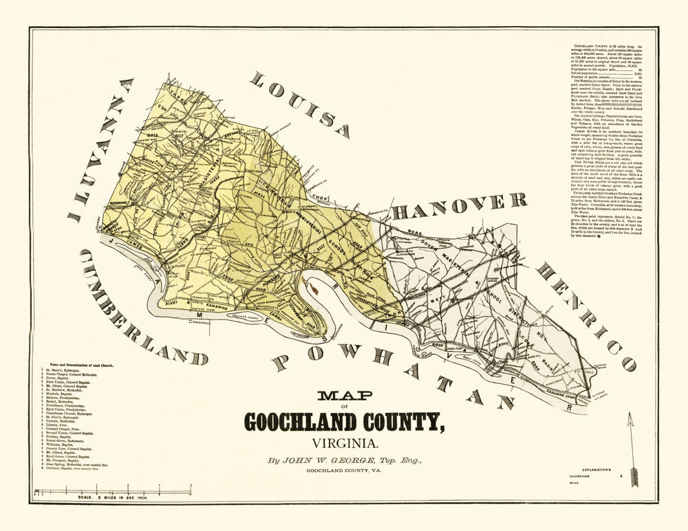 Vintage Map of Goochland County, Virginia 1881 print style example
