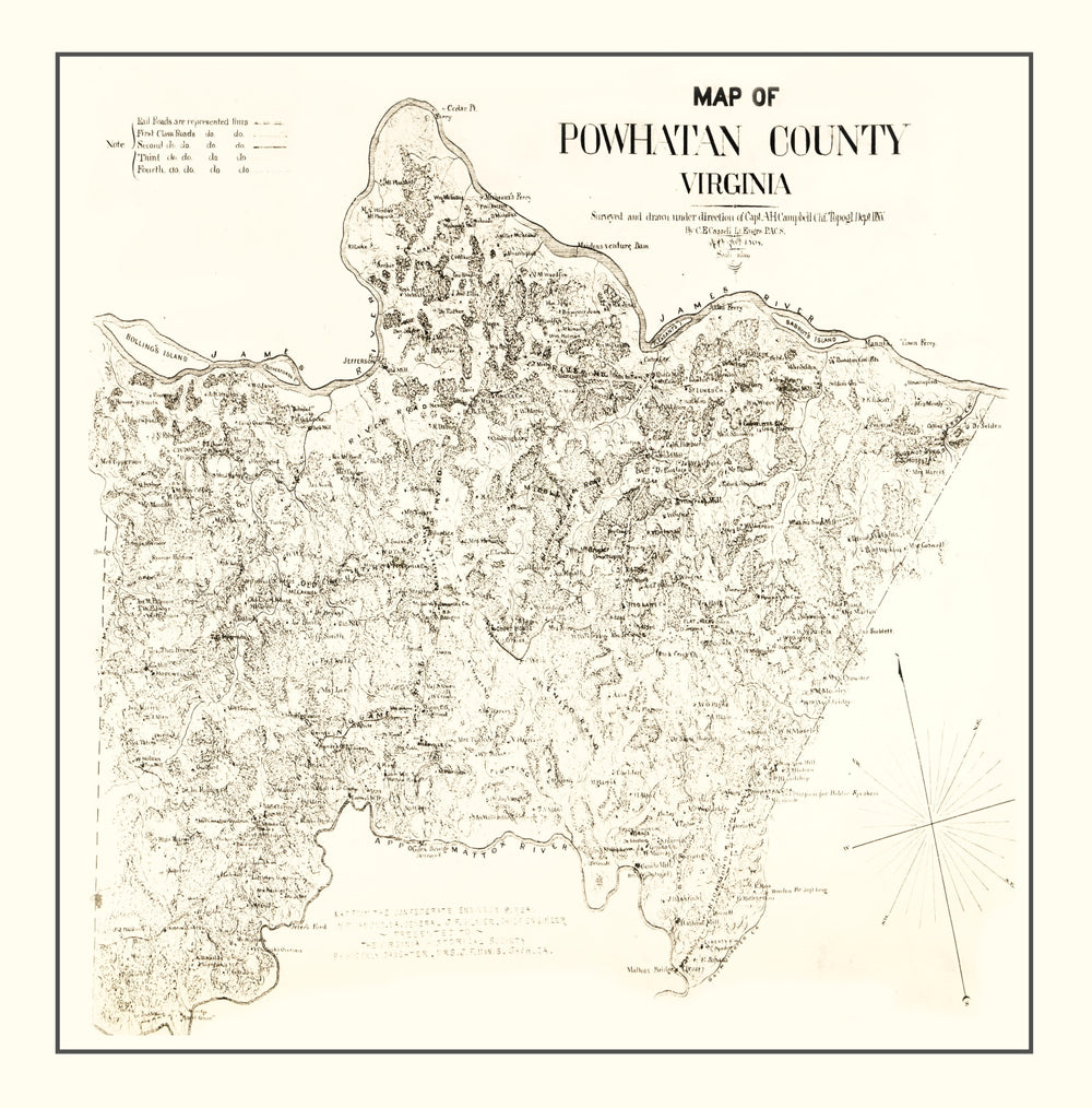 Vintage Map of Powhatan County, Virginia 1864 print style example