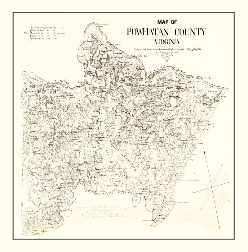 Size comparison using Vintage Map of Powhatan County, Virginia 1864