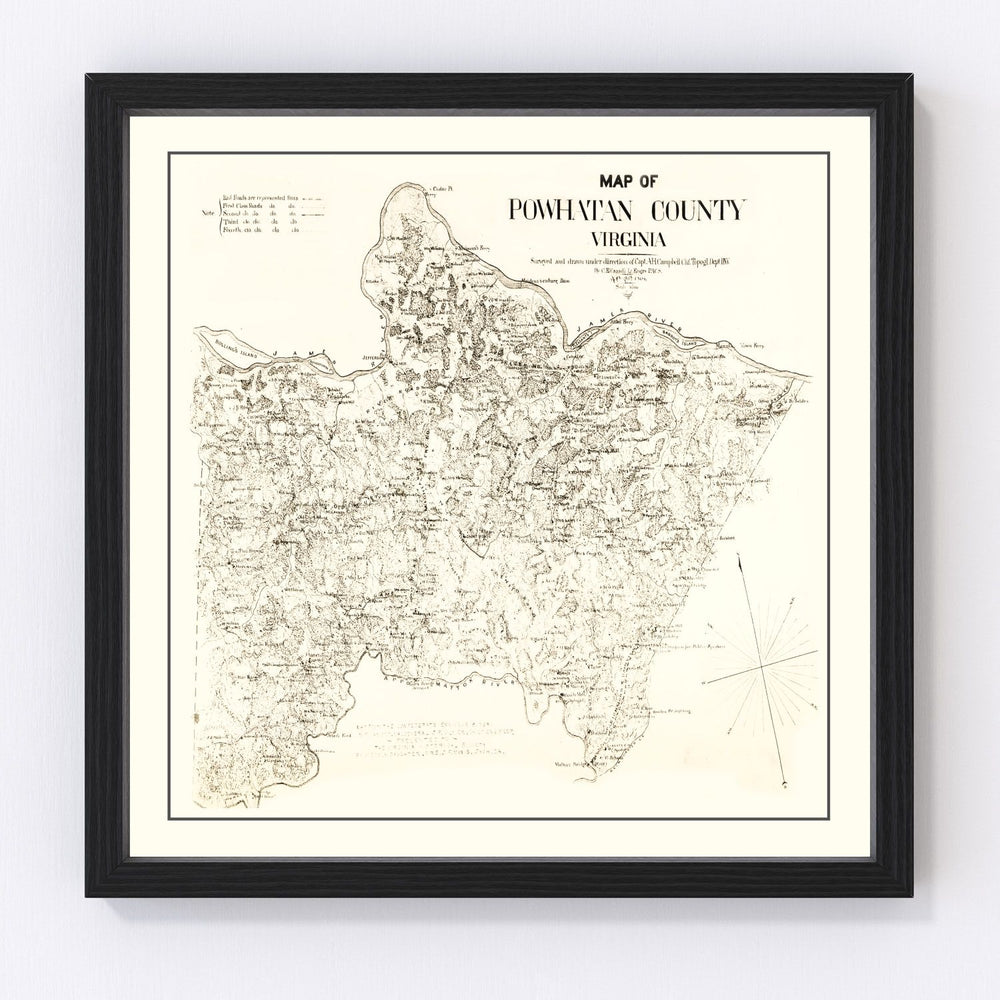 Powhatan County Vintage Map 1864