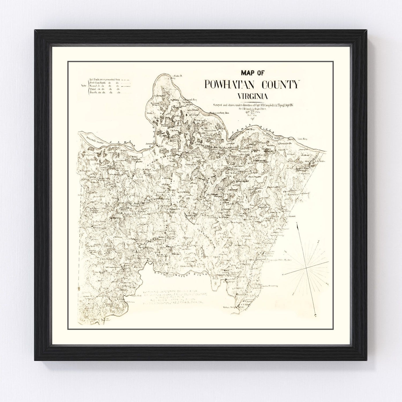 Powhatan County Vintage Map 1864