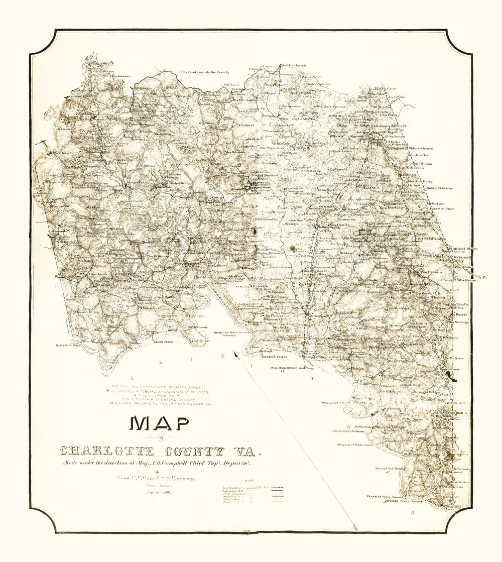 Vintage Map of Charlotte County, Virginia 1864 print style example