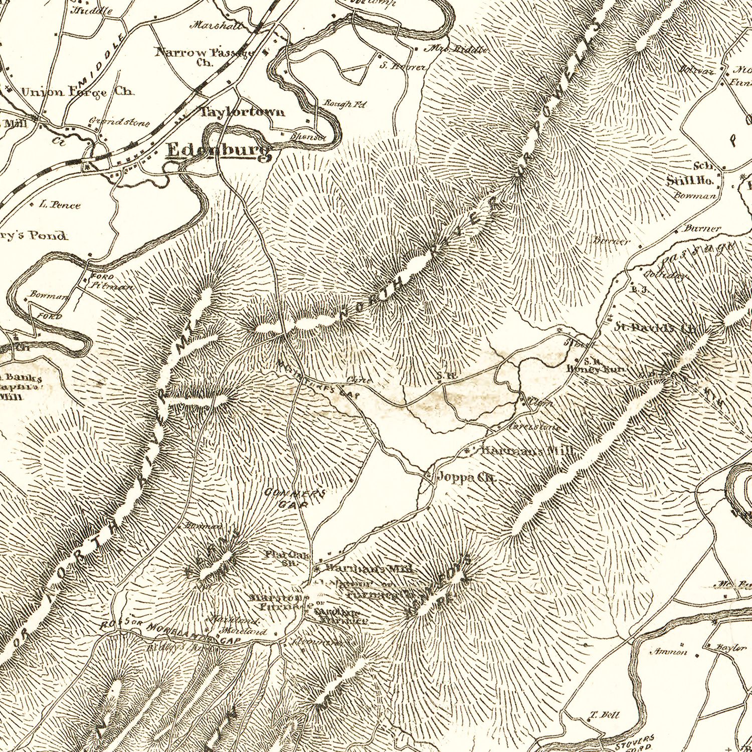 Restored historic details from the 1875 county map of Shenandoah & Page County, Virginia