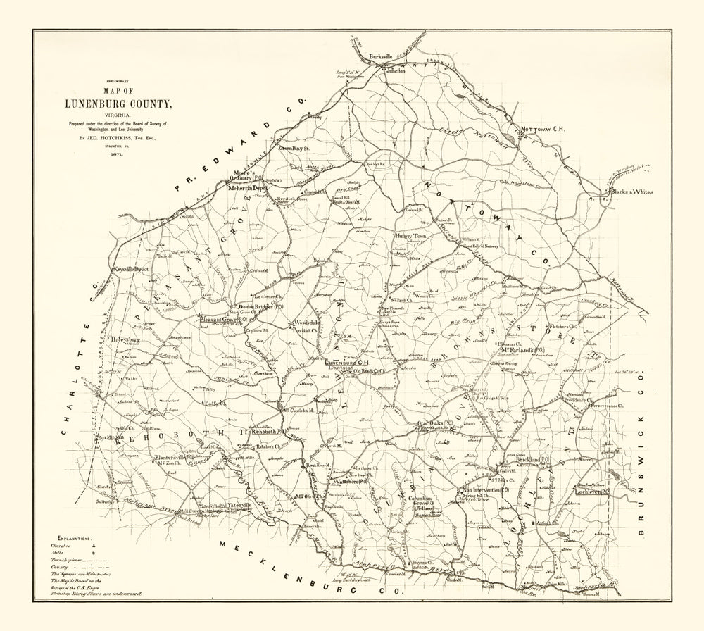 Vintage Map of Lunenburg County, Virginia 1871 print style example